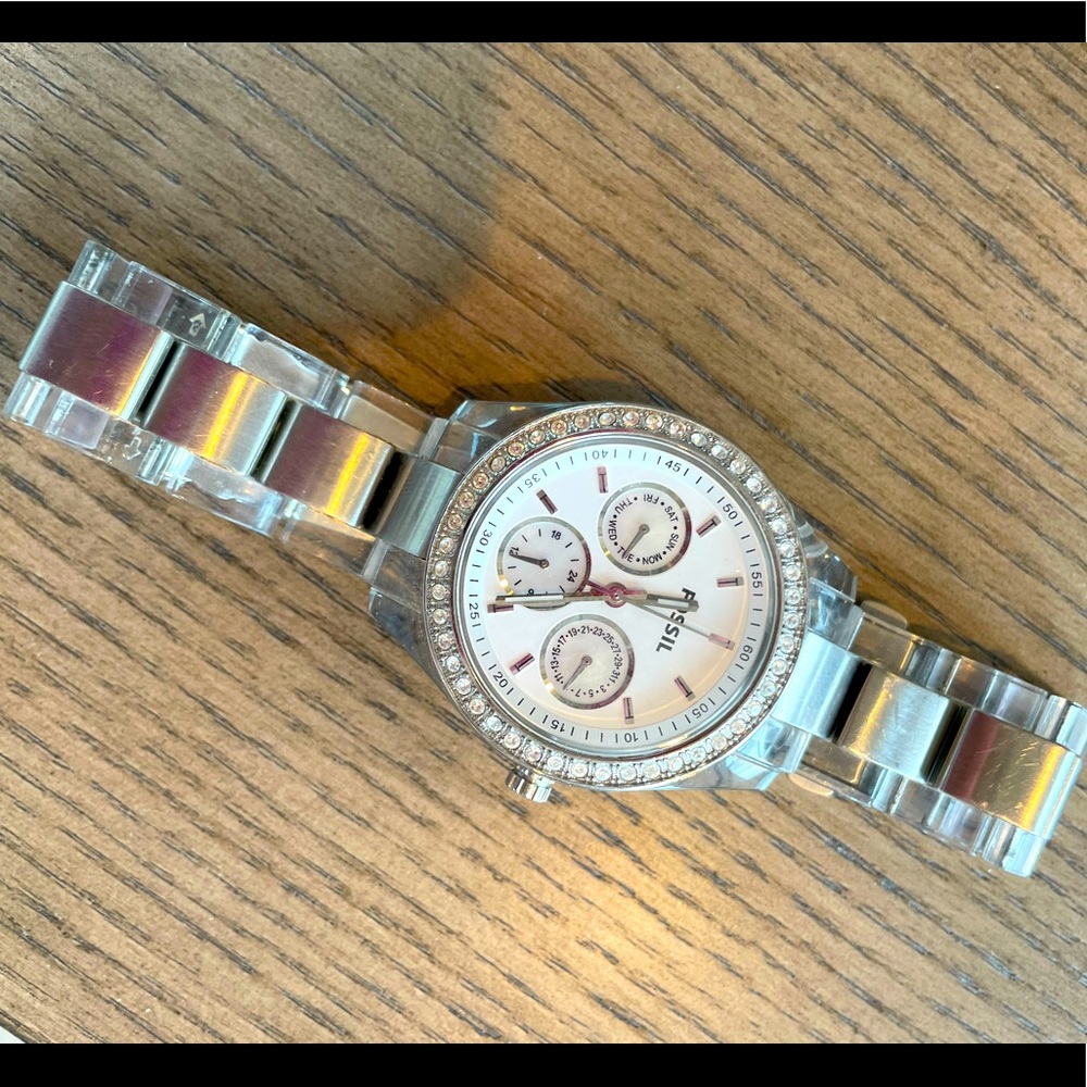 Used Fossil Silver and Transparent Strap Watch
